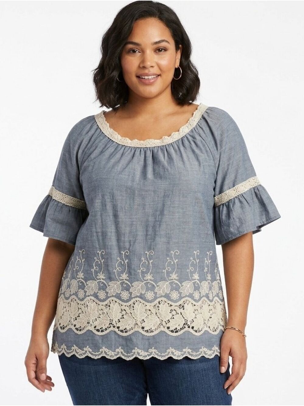 South Main Embroidered Floral Top Plus Size 2X XXL